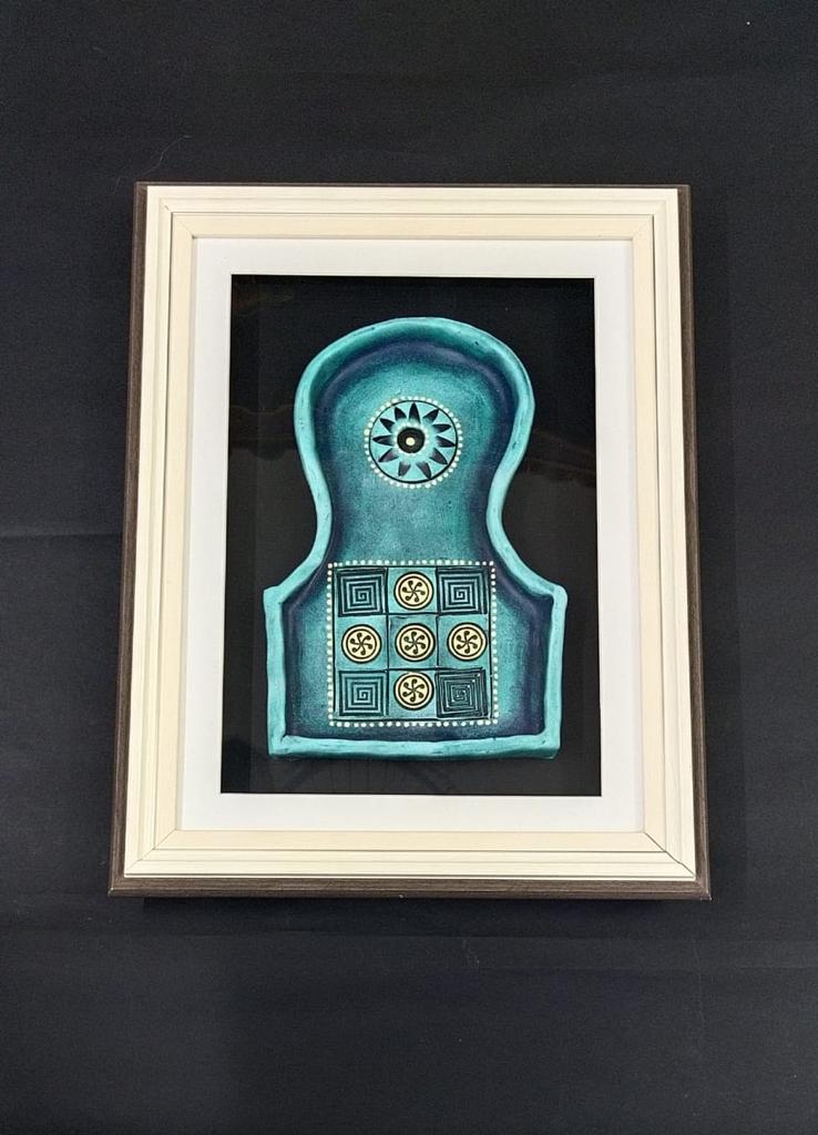 Cyan Theme Vintage Jharokha In Exclusive Glass Enclosed Wall Frame Tamrapatra