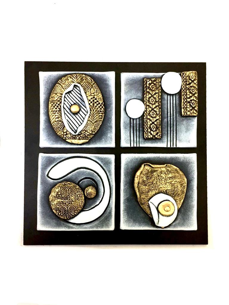 Terracotta & MDF Wall Décor Hanging Gold & White Art Set Of 5 Tamrapatra