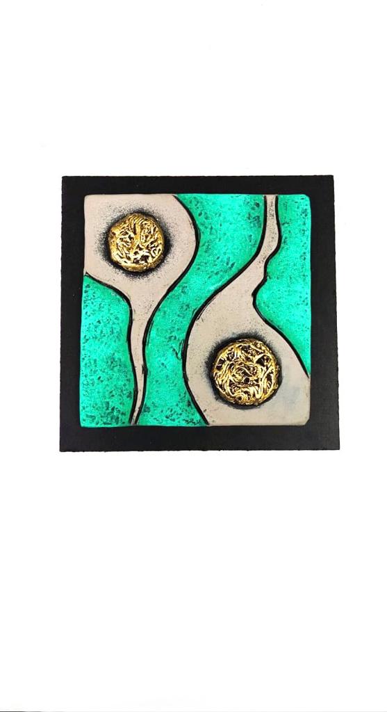 Galaxy Terracotta Design In Golden & Cyan Green Shades Handcrafted Tamrapatra