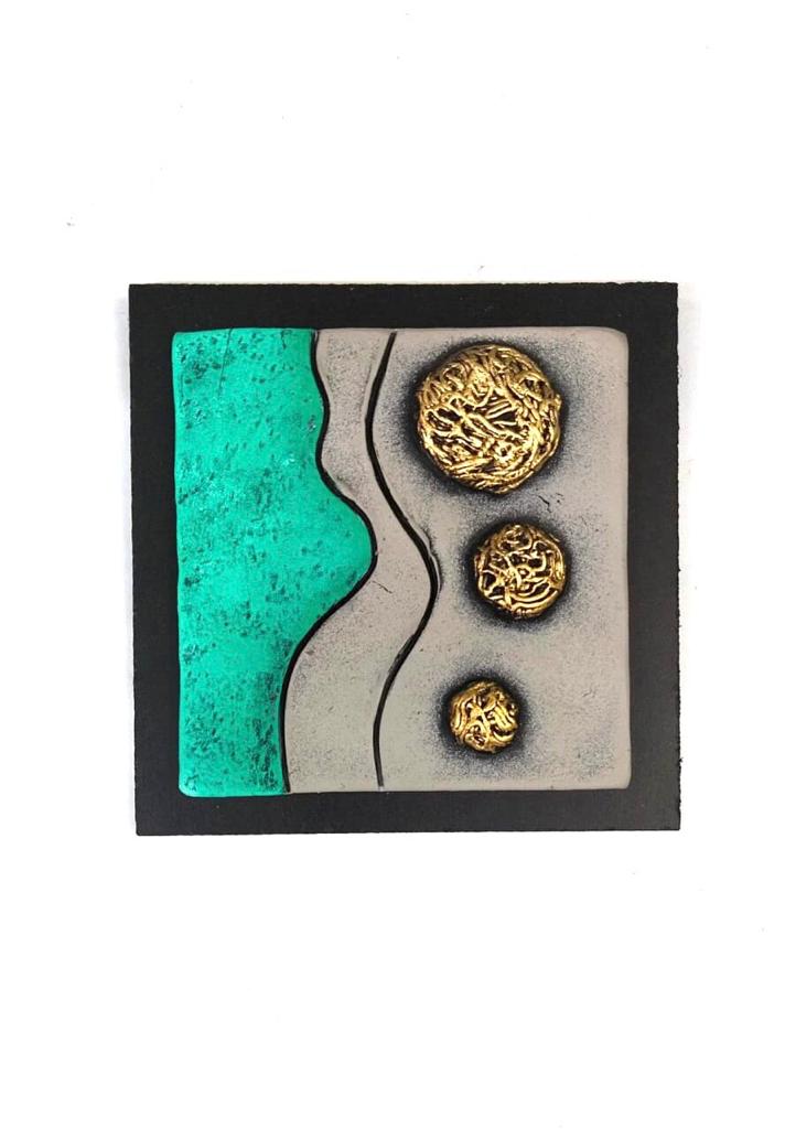 Galaxy Terracotta Design In Golden & Cyan Green Shades Handcrafted Tamrapatra