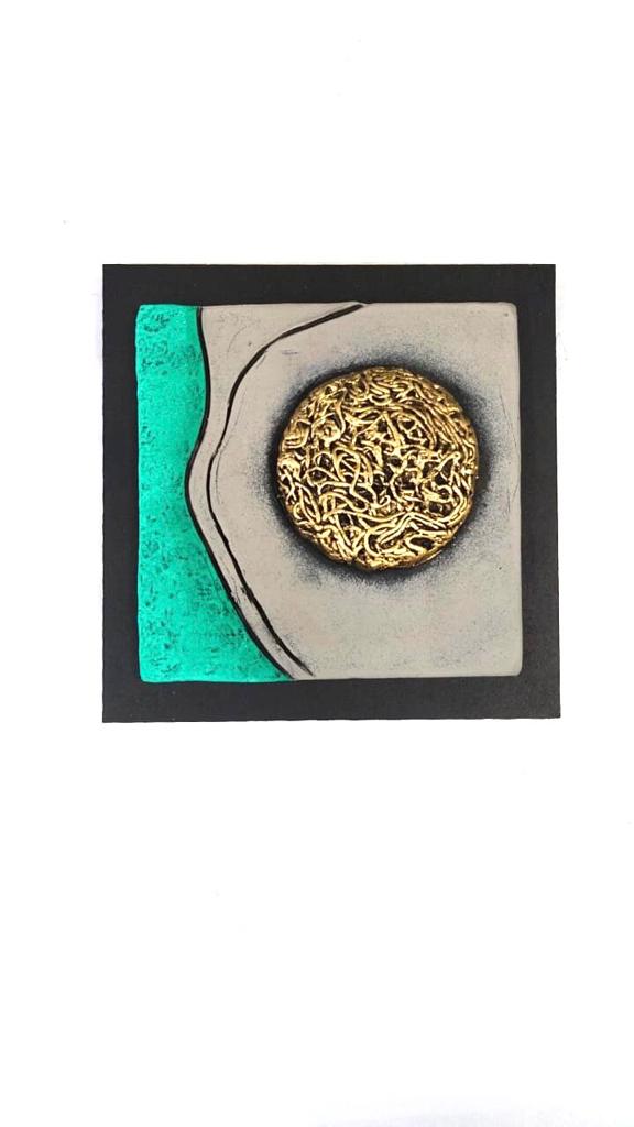 Galaxy Terracotta Design In Golden & Cyan Green Shades Handcrafted Tamrapatra