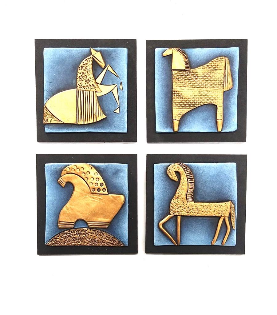 Horse Designs On Terracotta Impressive Collection For Home Office Set Of 4 Tamrapatra