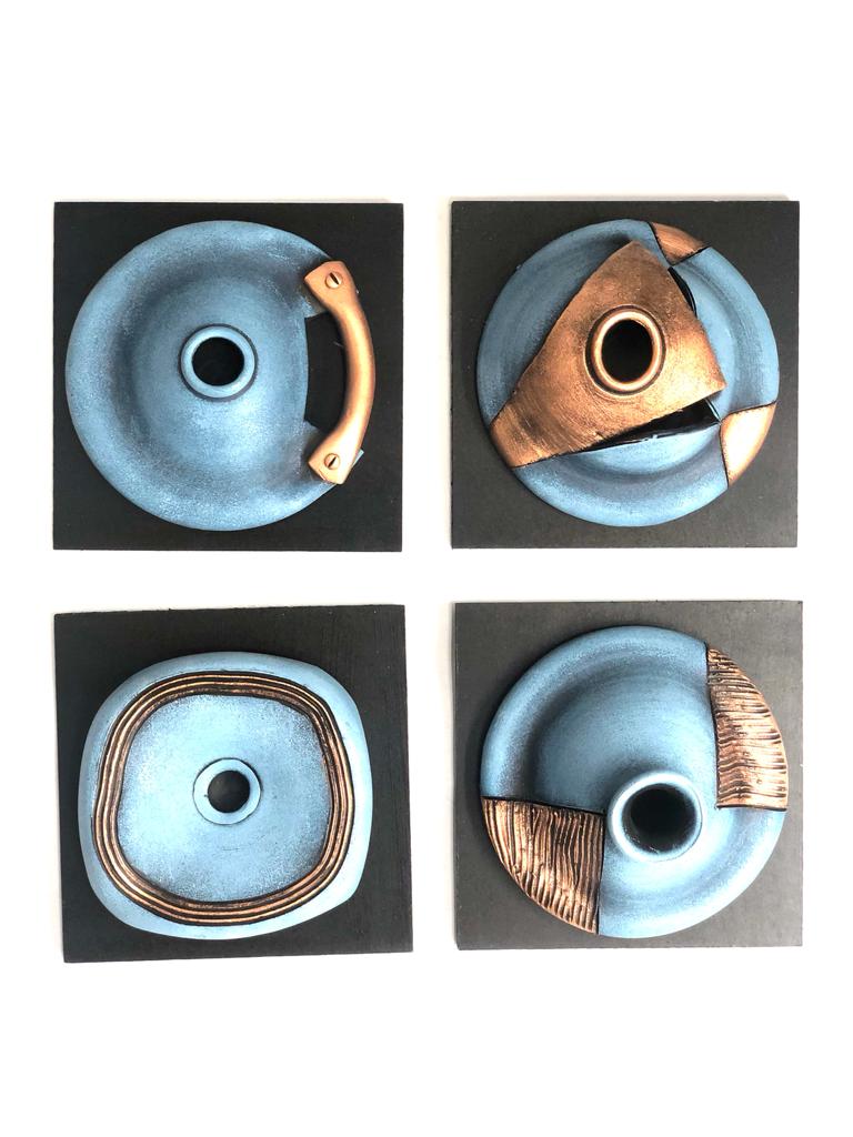 Cobalt Blue With Copper Touch Designer Terracotta Pots On MDF By Tamrapatra