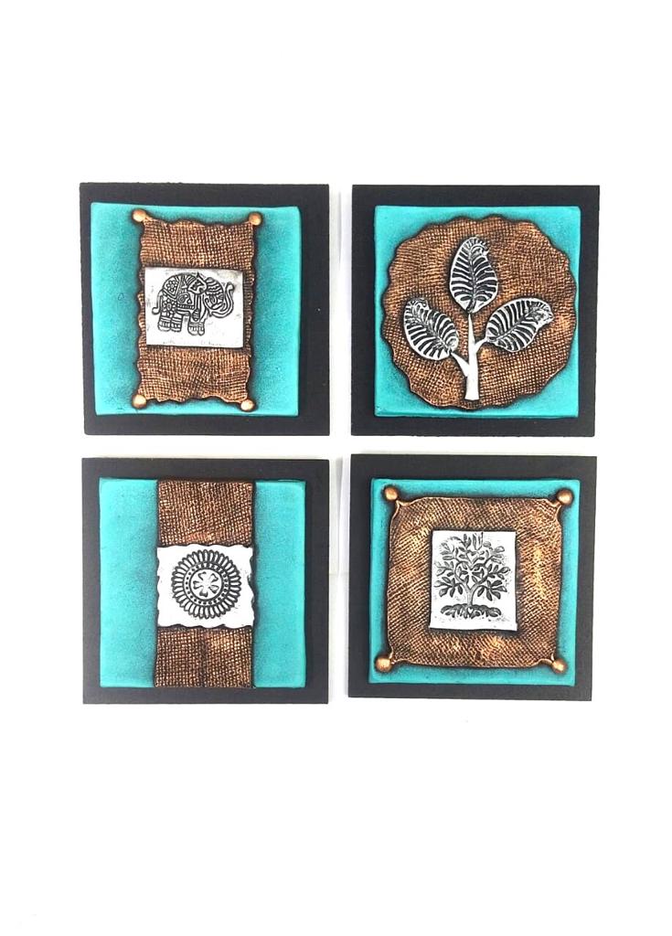 Terracotta Wall Art Designer Plates Hanging In Set of 4 Handcrafted By Tamrapatra