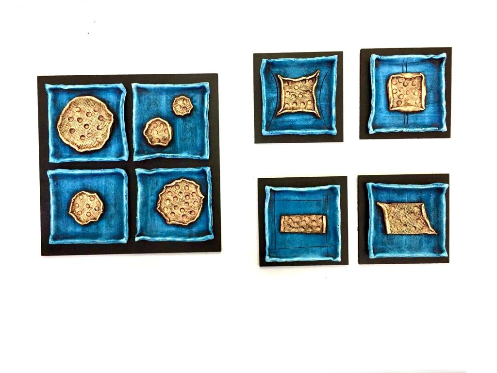 Tiffany Blue Terracotta Wall Artwork Abstract Themes In Set Of 5 By Tamrapatra