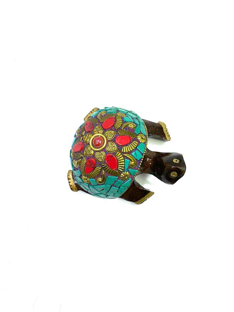 Wooden Tortoise In New Designs With Gemstones Handcrafted By Tamrapatra