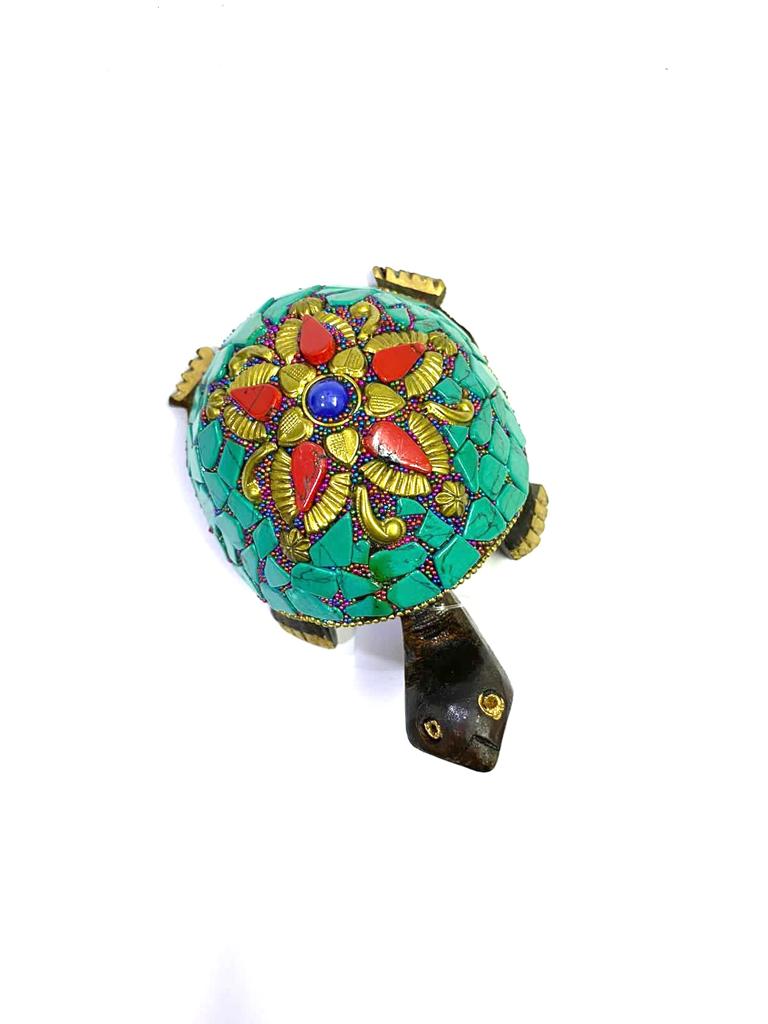 Wooden Tortoise In New Designs With Gemstones Handcrafted By Tamrapatra