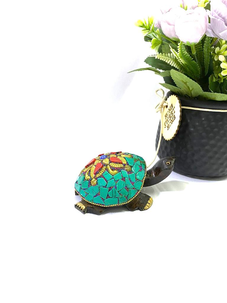 Wooden Tortoise In New Designs With Gemstones Handcrafted By Tamrapatra