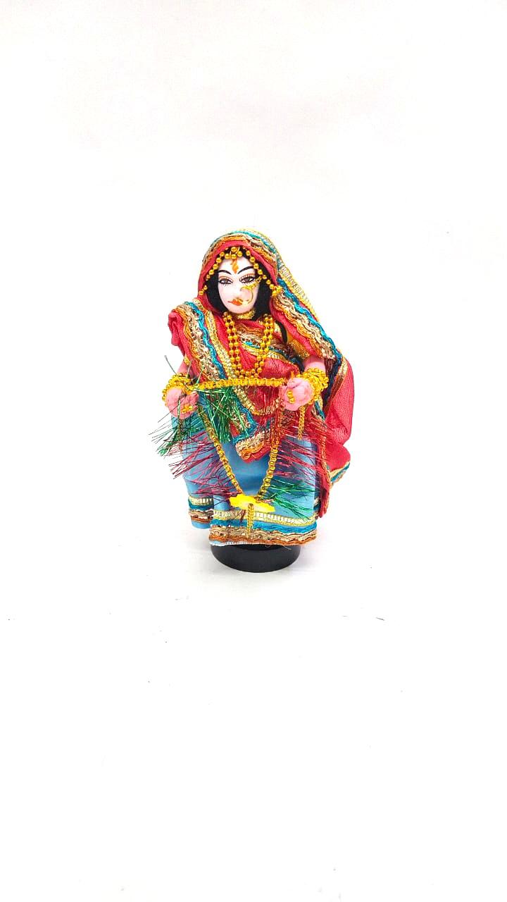 Traditional Dolls Holding Garland Handcrafted Exclusive Stickwork By Tamrapatra