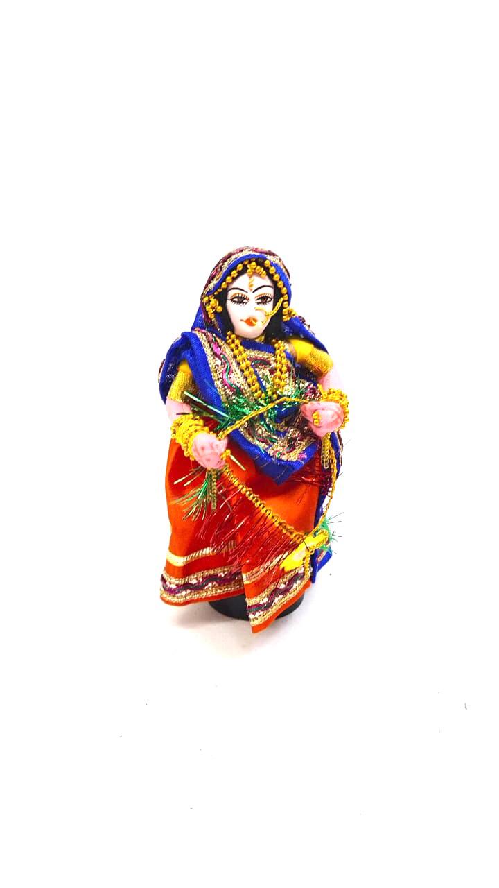 Traditional Dolls Holding Garland Handcrafted Exclusive Stickwork By Tamrapatra