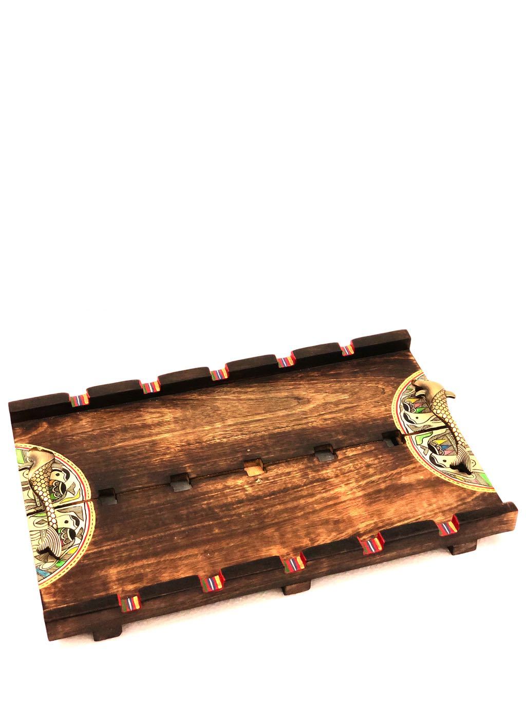 Large Tray HandPainted With Brass Fish Handles Strong Built By Tamrapatra - Tanariri Hastakala