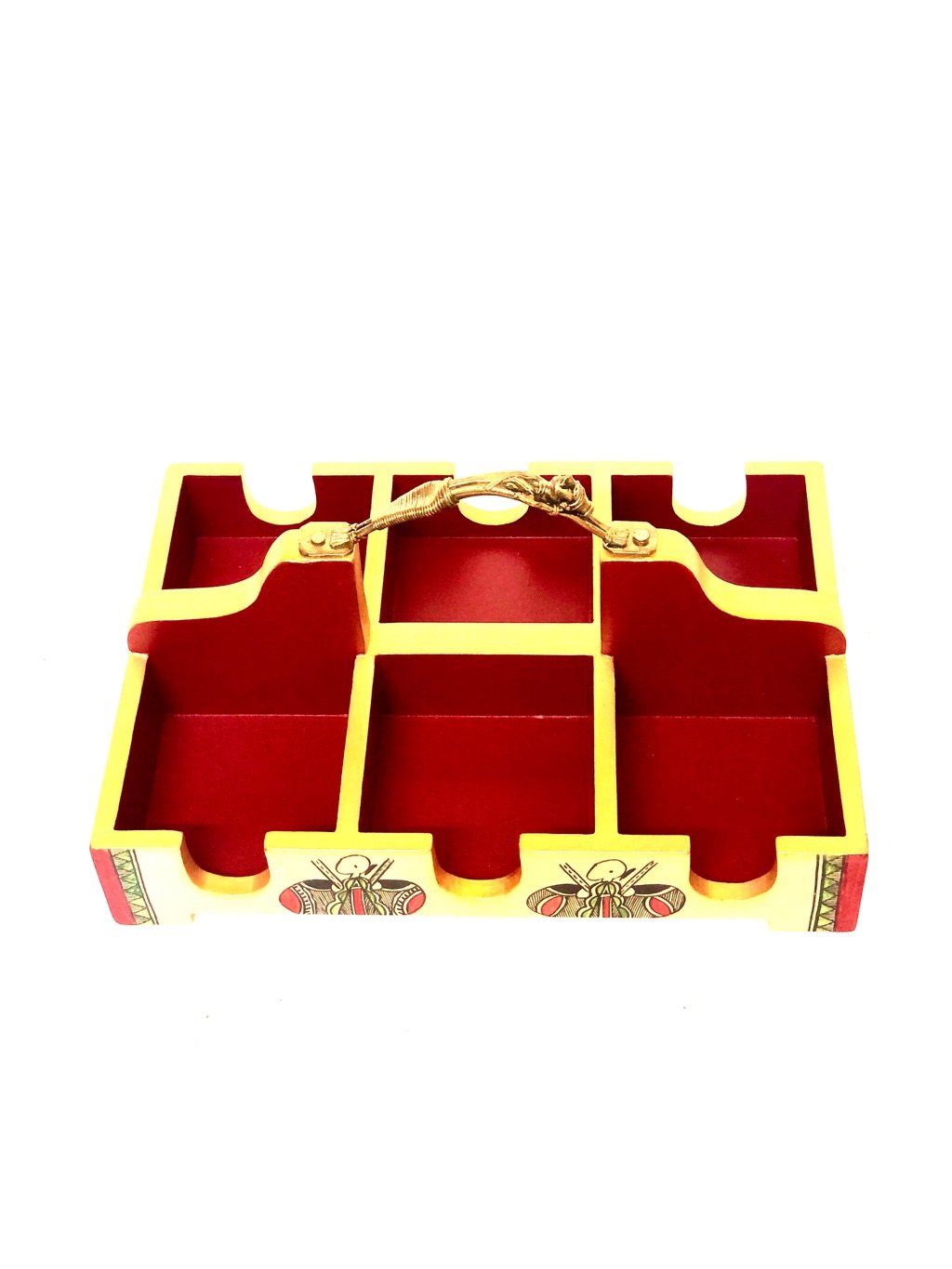 Cup Glass Holder Tray With Partition Painted Acrylic Colors Tamrapatra - Tanariri Hastakala