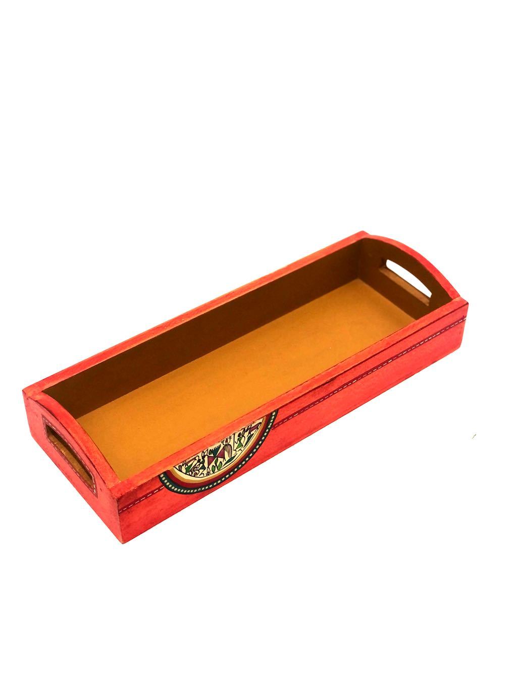 Wooden Long HandPainted Trays Multipurpose Traditional By Tamrapatra - Tanariri Hastakala
