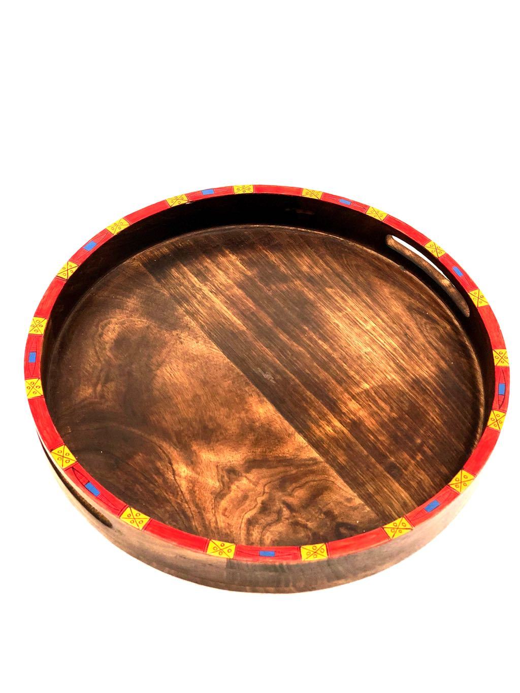 Beautiful Handcrafted Round Style Wooden Trays Wholeseller Tamrapatra - Tanariri Hastakala