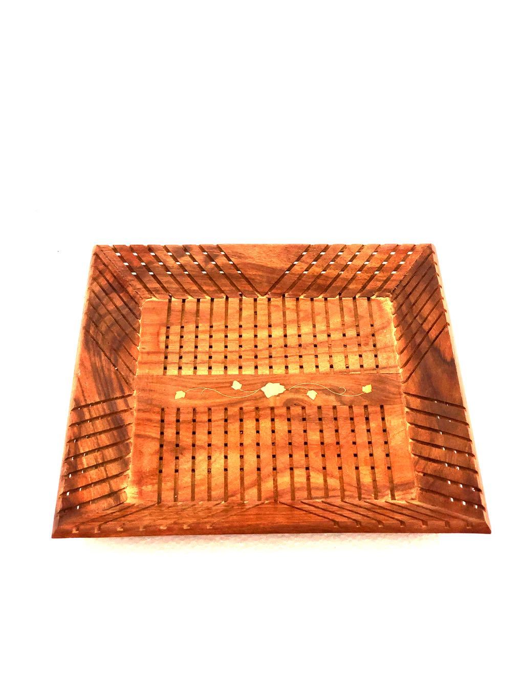 New Designer Tray With Designer Brass Foil Flower Carved Tamrapatra - Tamrapatra