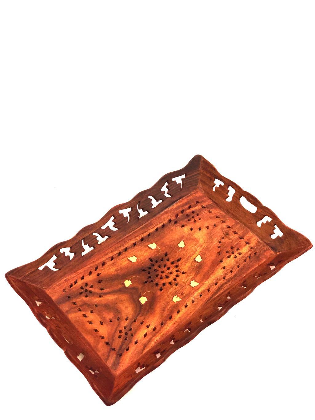 Flower Carved Wooden Trays Excellent Craftsmanship Gifts Tamrapatra - Tamrapatra