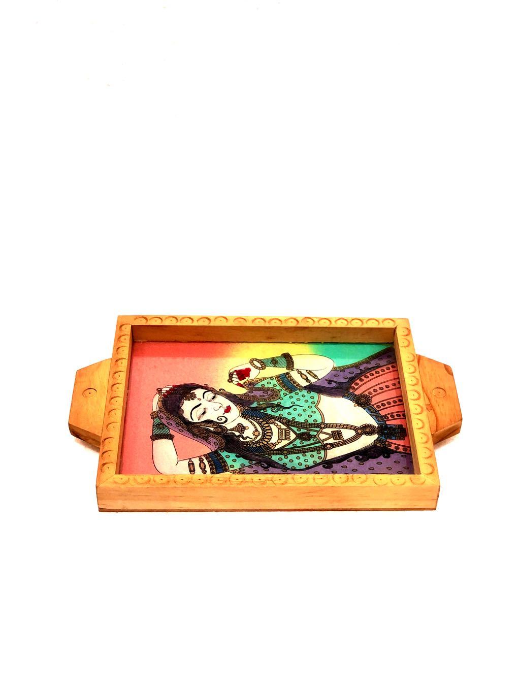 Wooden Gemstone Tray Ragini Painting Style Handmade Gifts Tamrapatra - Tamrapatra