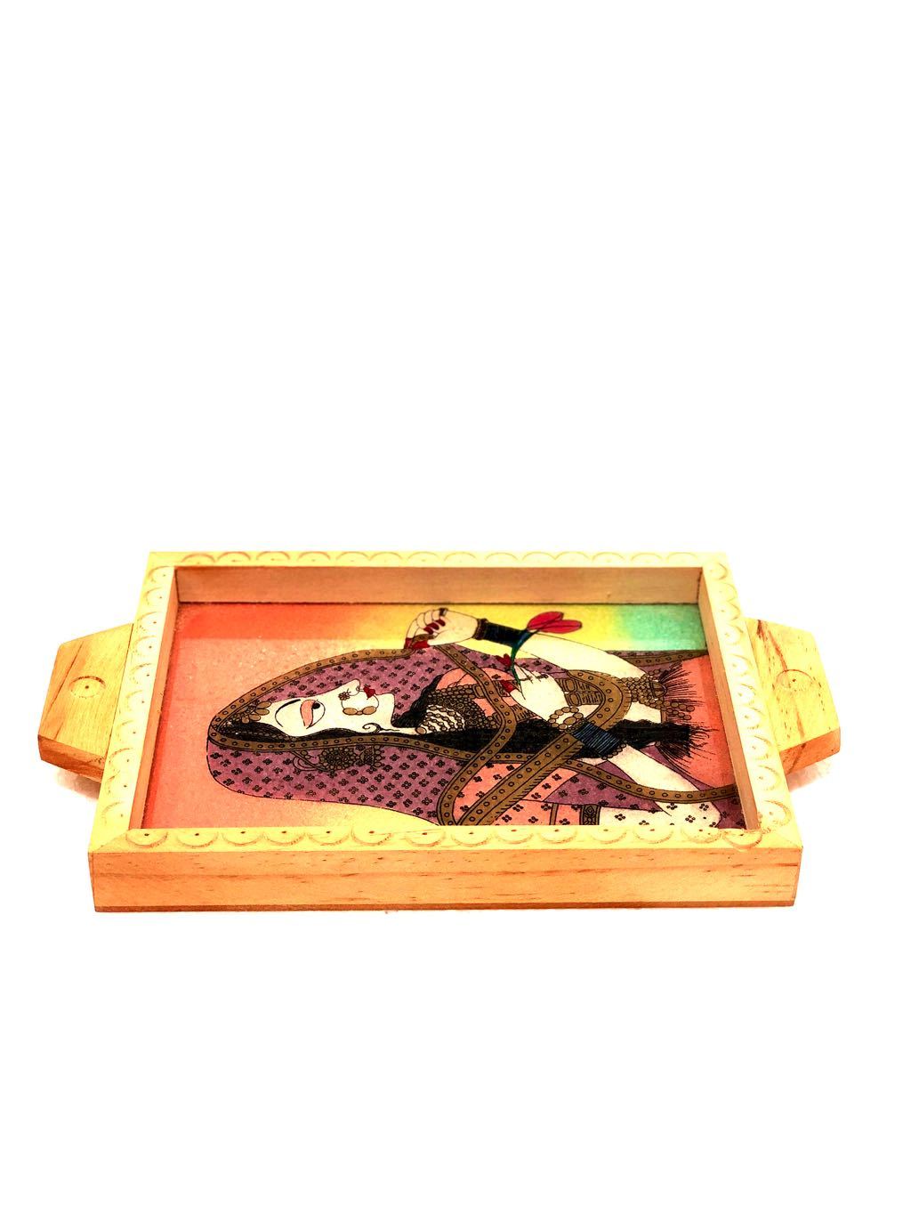 Wooden Gemstone Tray Ragini Painting Style Handmade Gifts Tamrapatra - Tamrapatra