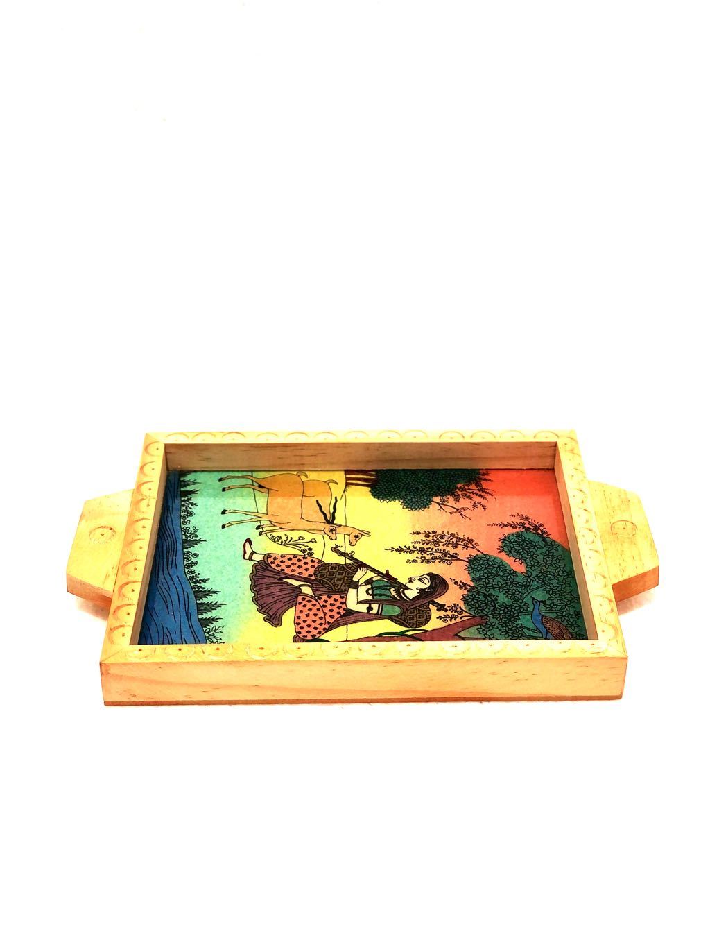 Wooden Gemstone Tray Ragini Painting Style Handmade Gifts Tamrapatra - Tamrapatra