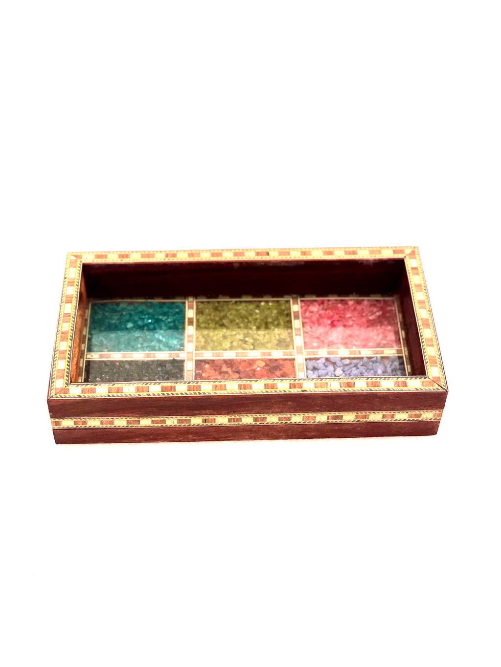 Gemstone Wood Tray Made With Glass & Colorful Gemstone Tamrapatra - Tamrapatra
