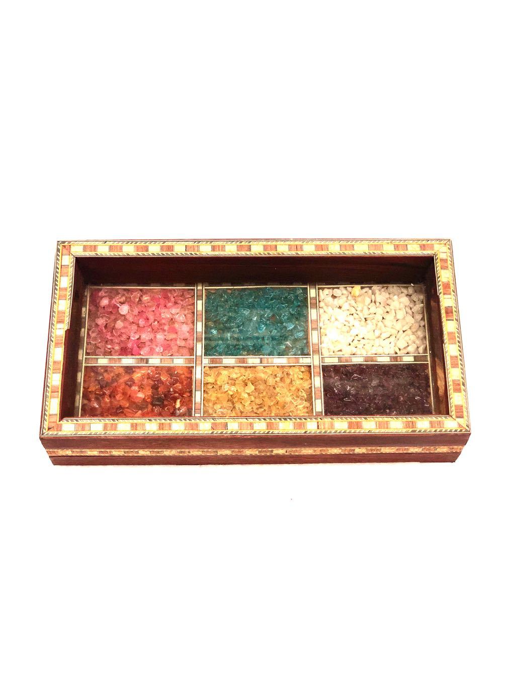 Gemstone Wood Tray Made With Glass & Colorful Gemstone Tamrapatra - Tamrapatra
