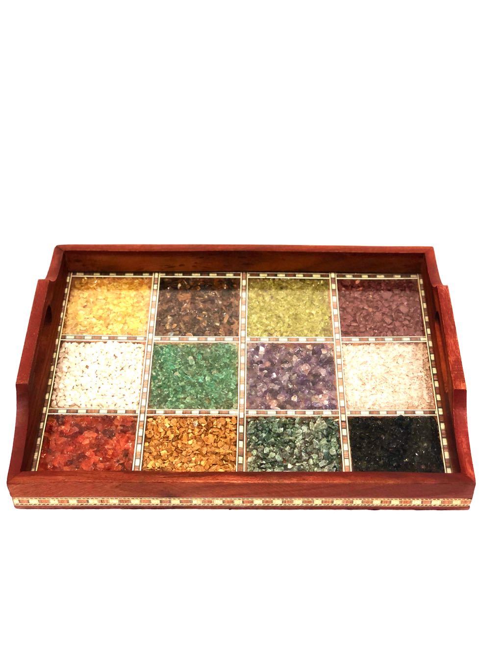 Multicolored Gemstone Tray Marvellous Indian Craftsmanship Tamrapatra - Tamrapatra