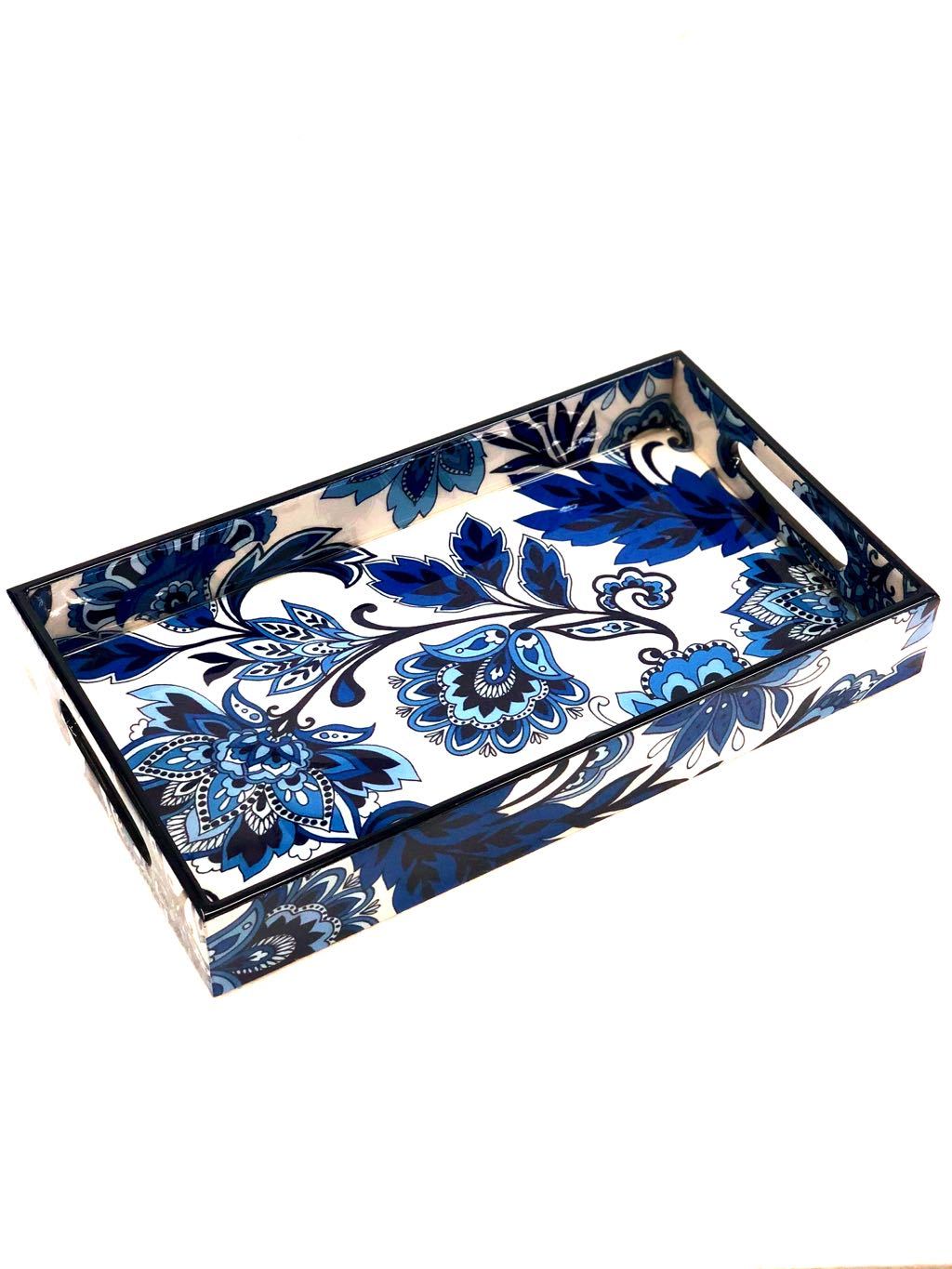 Laminated Trays Wooden Printed With Floral Theme Serveware Tamrapatra - Tanariri Hastakala