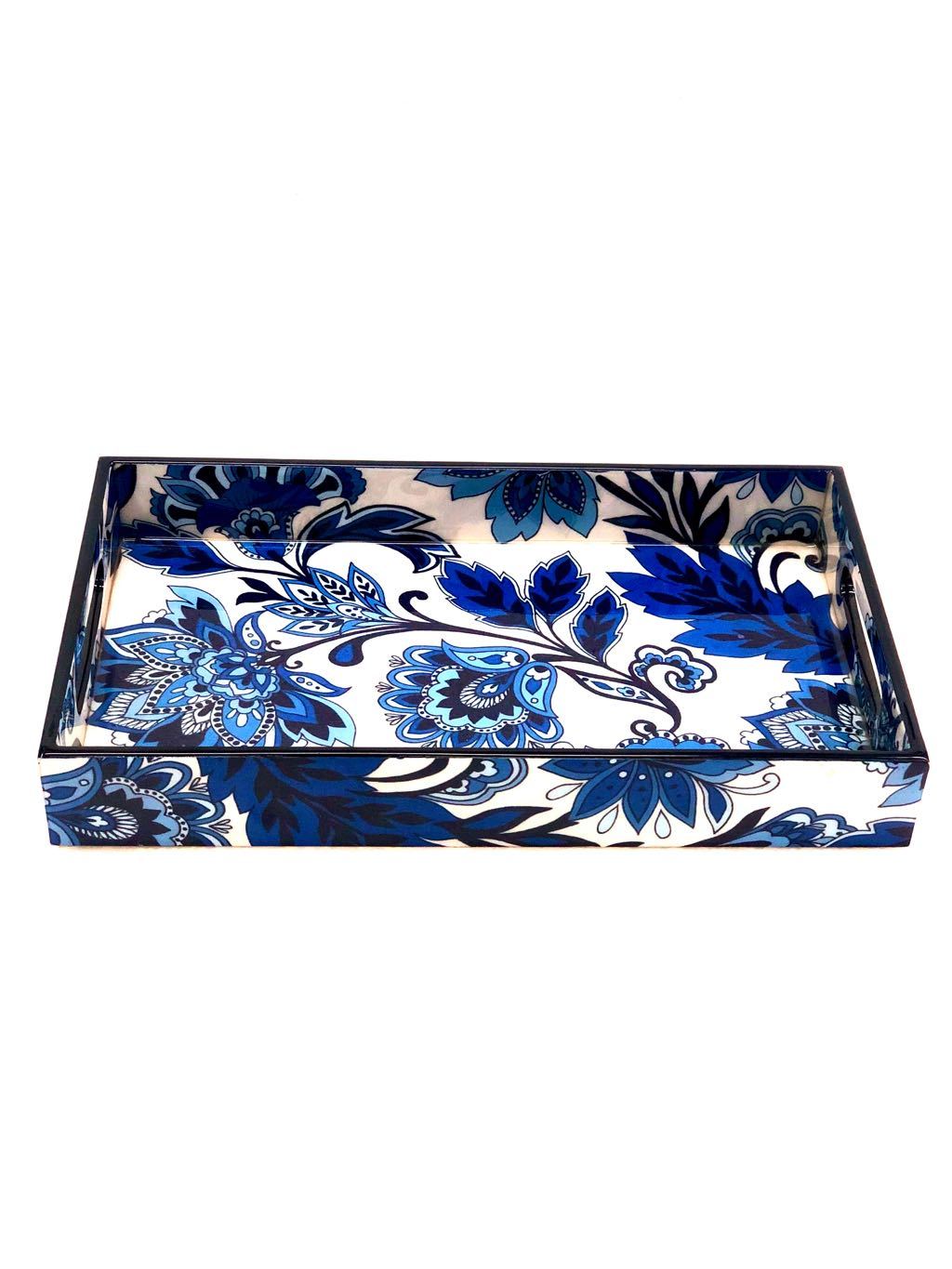 Laminated Trays Wooden Printed With Floral Theme Serveware Tamrapatra - Tanariri Hastakala