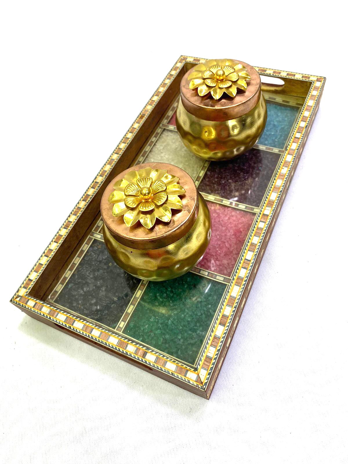 Gemstone Wood Tray Made With Glass & Colorful Gemstone From Tamrapatra - Tamrapatra