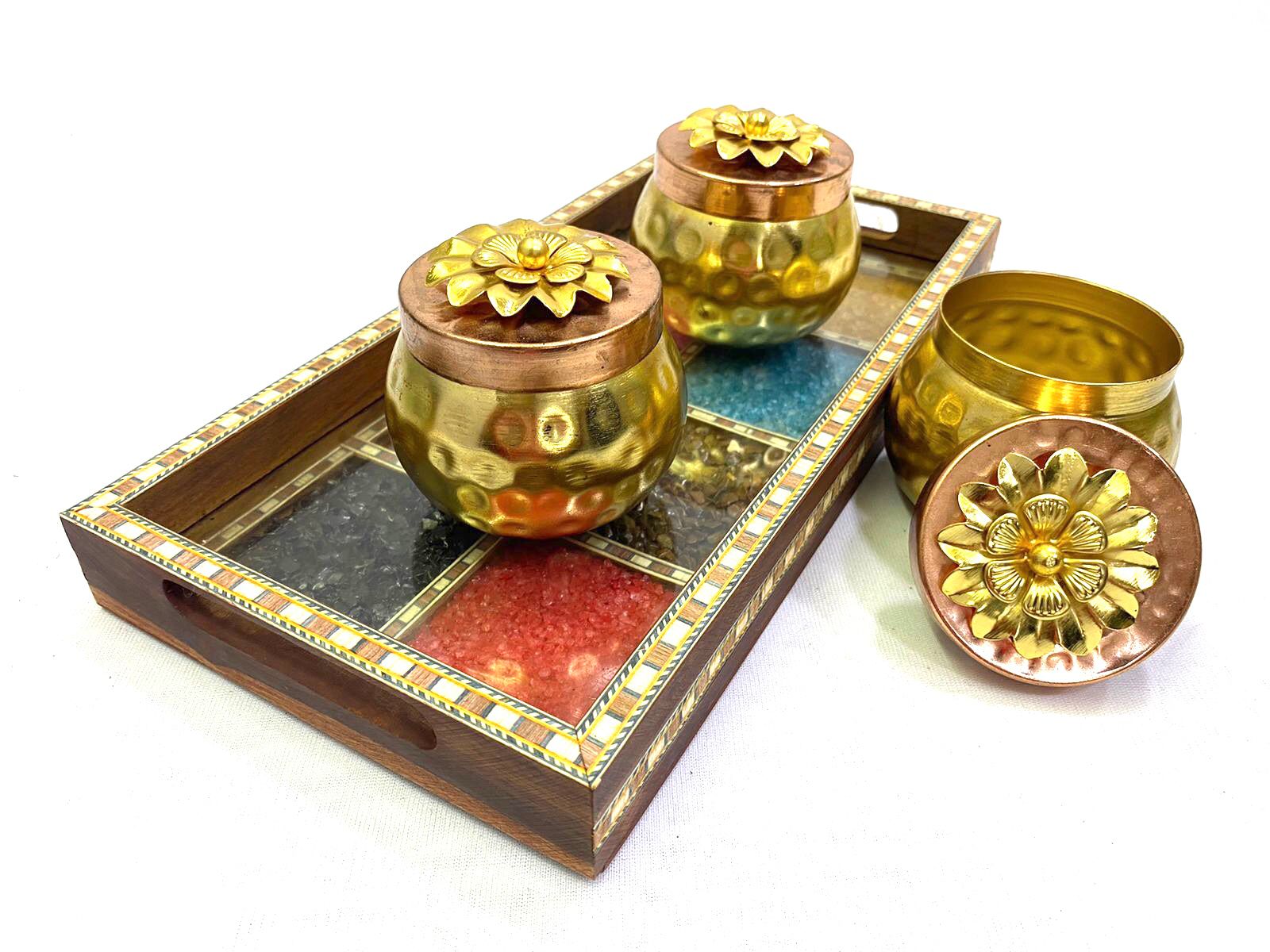 Gemstone Wood Tray Made With Glass & Colorful Gemstone From Tamrapatra - Tamrapatra