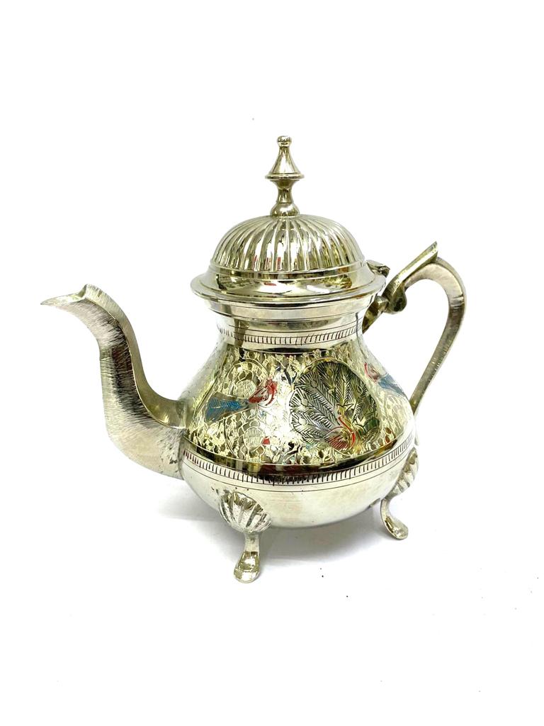 Tea Set In Luxurious Brass Inlay Artwork With Tray Kettle & Cups By Tamrapatra