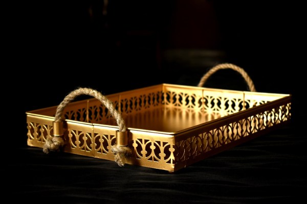 Handcrafted Metal Tray With Jute Handle Exclusive Designs From Tamrapatra