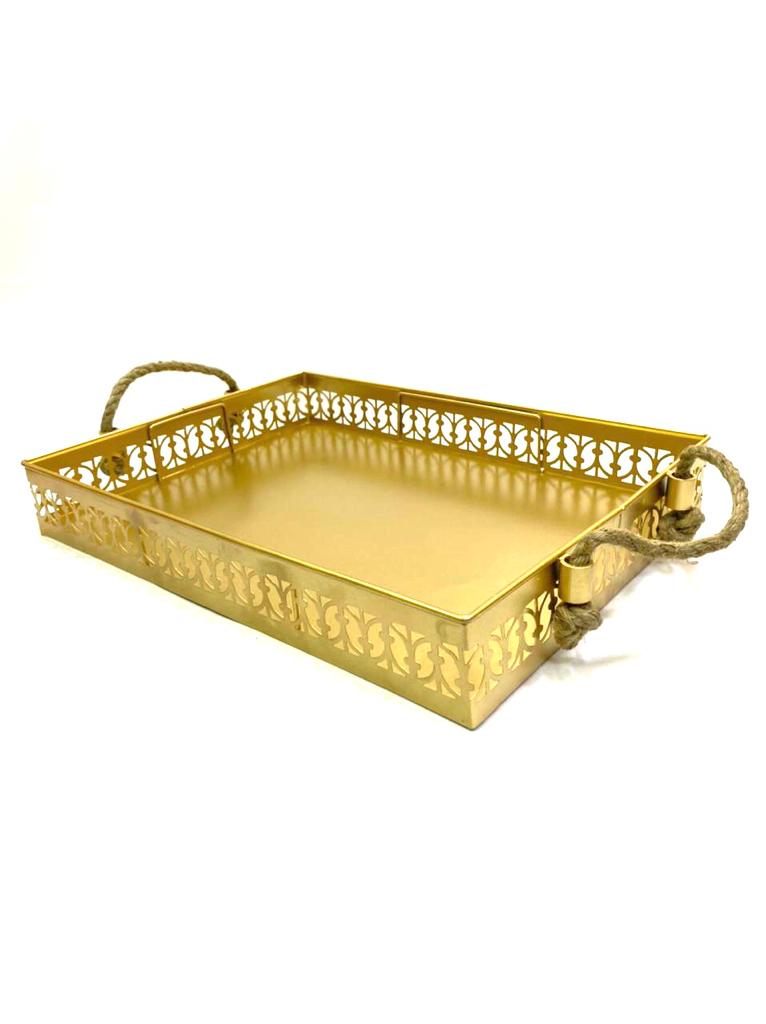 Handcrafted Metal Tray With Jute Handle Exclusive Designs From Tamrapatra