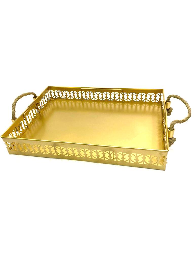 Handcrafted Metal Tray With Jute Handle Exclusive Designs From Tamrapatra