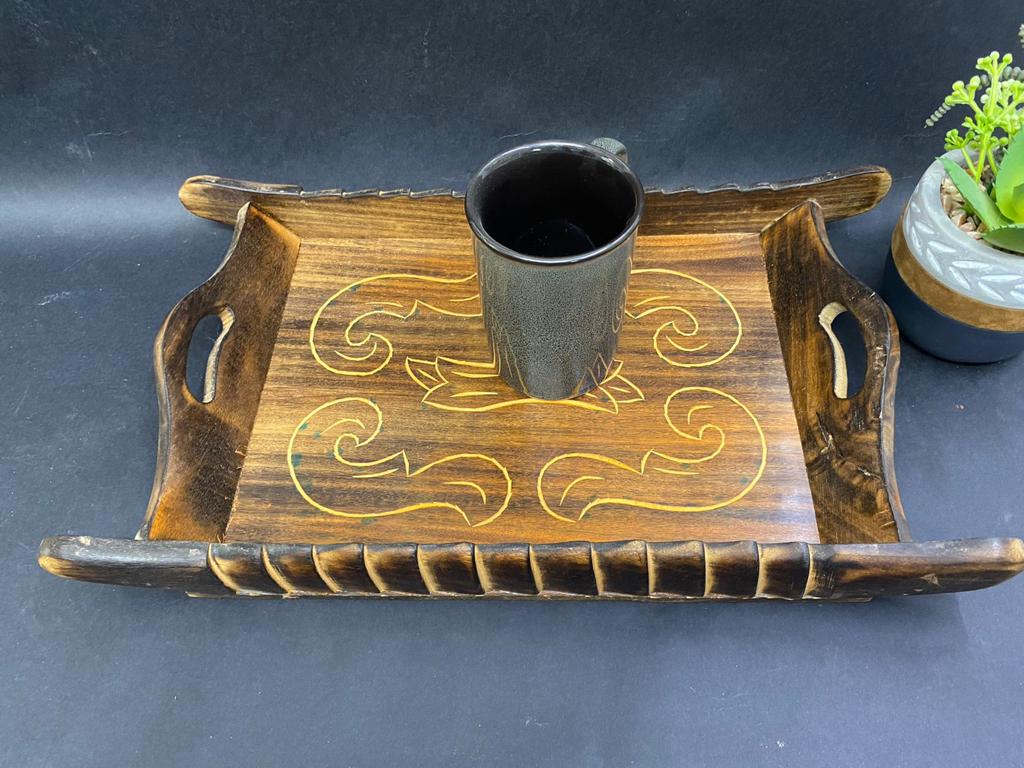 Antique Style Wooden Tray Boat Shaped Carving Exclusive Designs By Tamrapatra