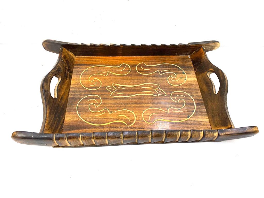 Antique Style Wooden Tray Boat Shaped Carving Exclusive Designs By Tamrapatra