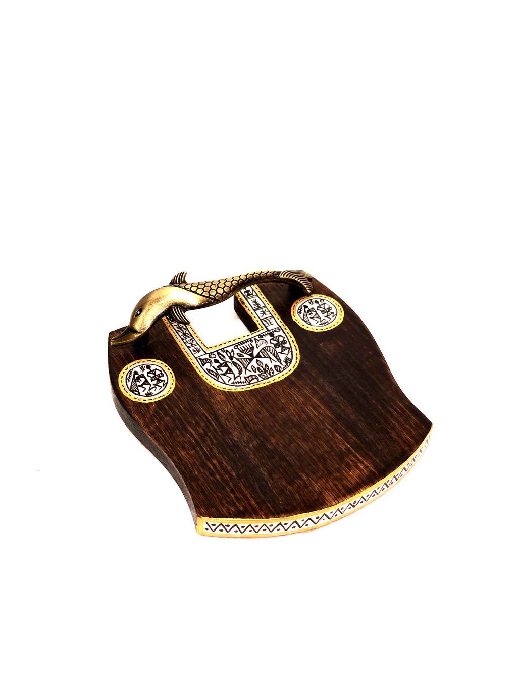 Sweet Designer Tray With Brass Fish Handle To Serve Snacks Tamrapatra - Tanariri Hastakala