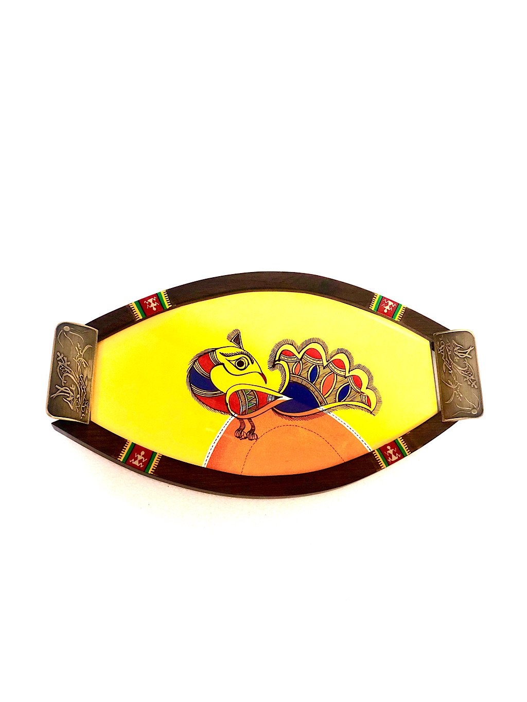 Exclusive HandPainted Tray New Design Oval Utility Multicolor Tamrapatra - Tanariri Hastakala