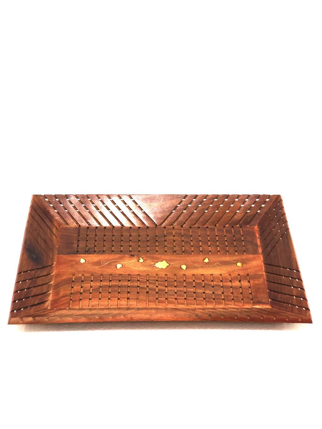 New Designer Tray With Designer Brass Foil Flower Carved Tamrapatra - Tamrapatra