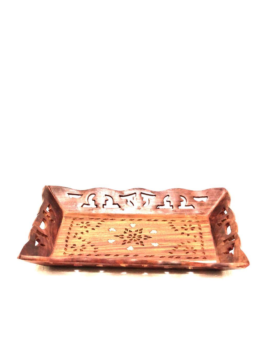 Flower Carved Wooden Trays Excellent Craftsmanship Gifts Tamrapatra - Tamrapatra
