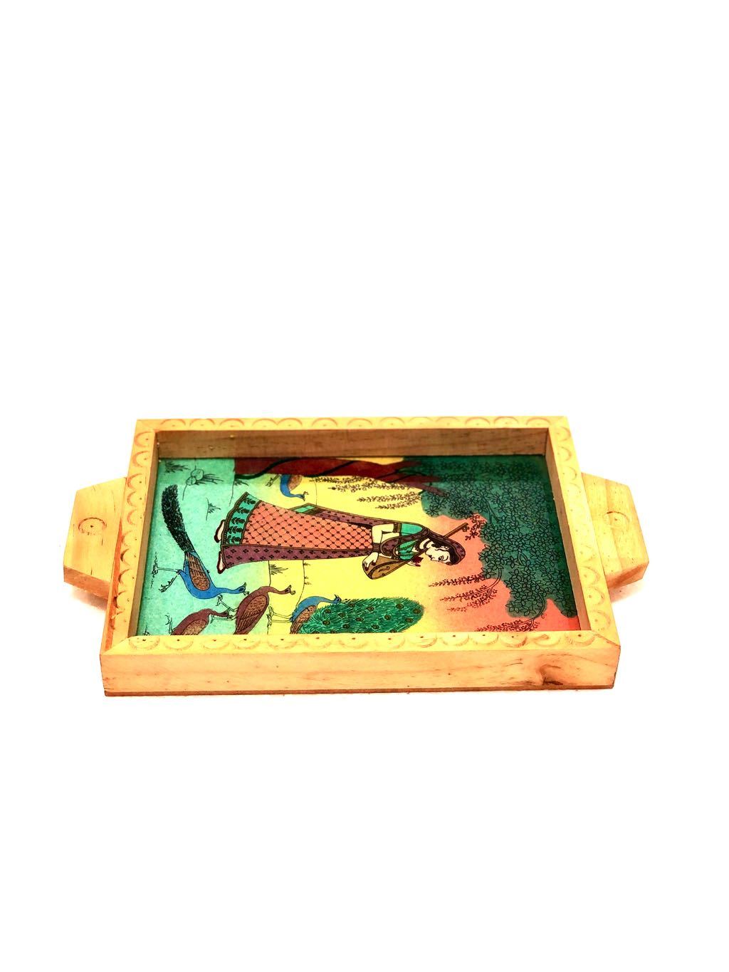 Wooden Gemstone Tray Ragini Painting Style Handmade Gifts Tamrapatra - Tamrapatra