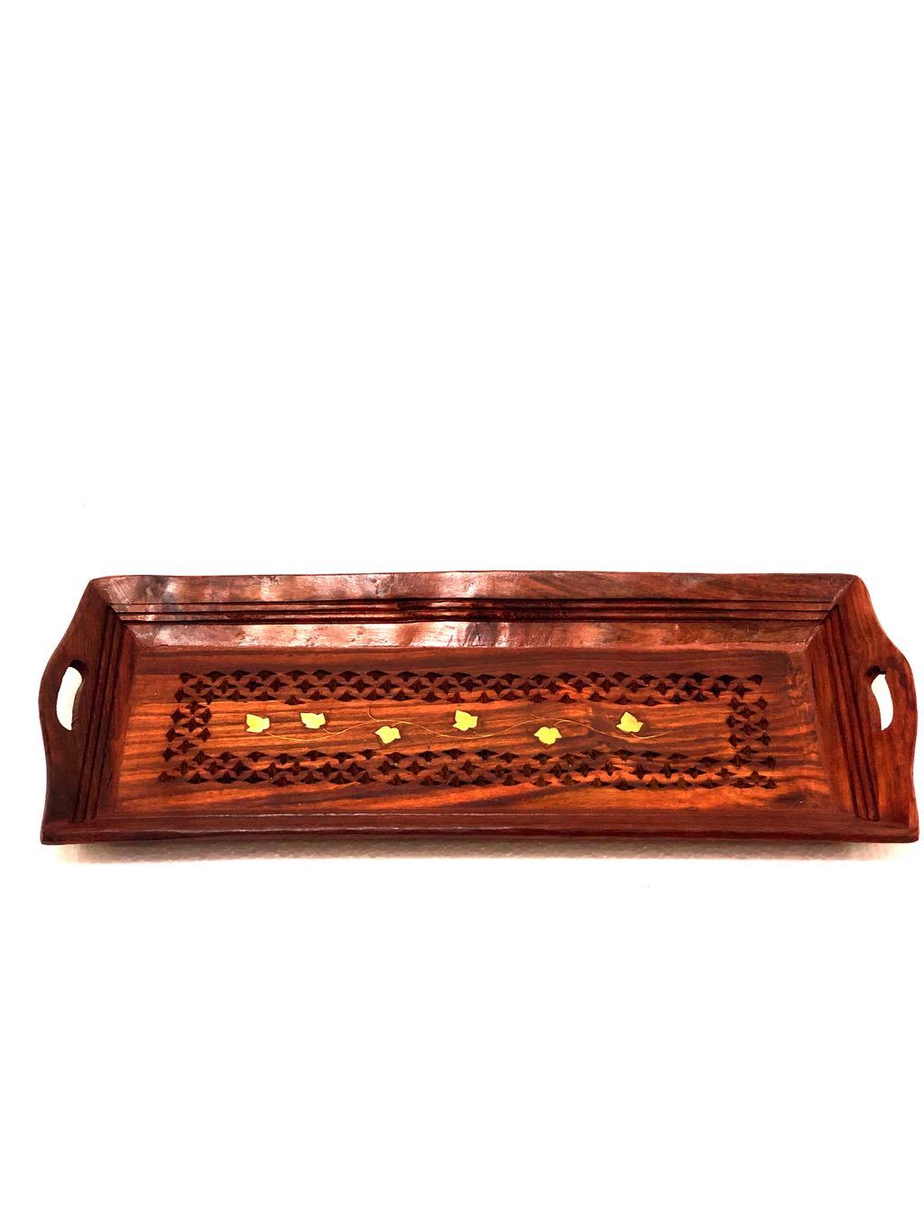 Wooden Carved Trays Simple Designer Utility Handcrafted By Tamrapatra - Tamrapatra