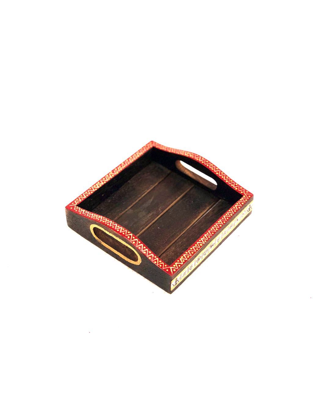 Exclusive Black Miniature HandPainted Wooden Trays Exporter Tamrapatra - Tanariri Hastakala