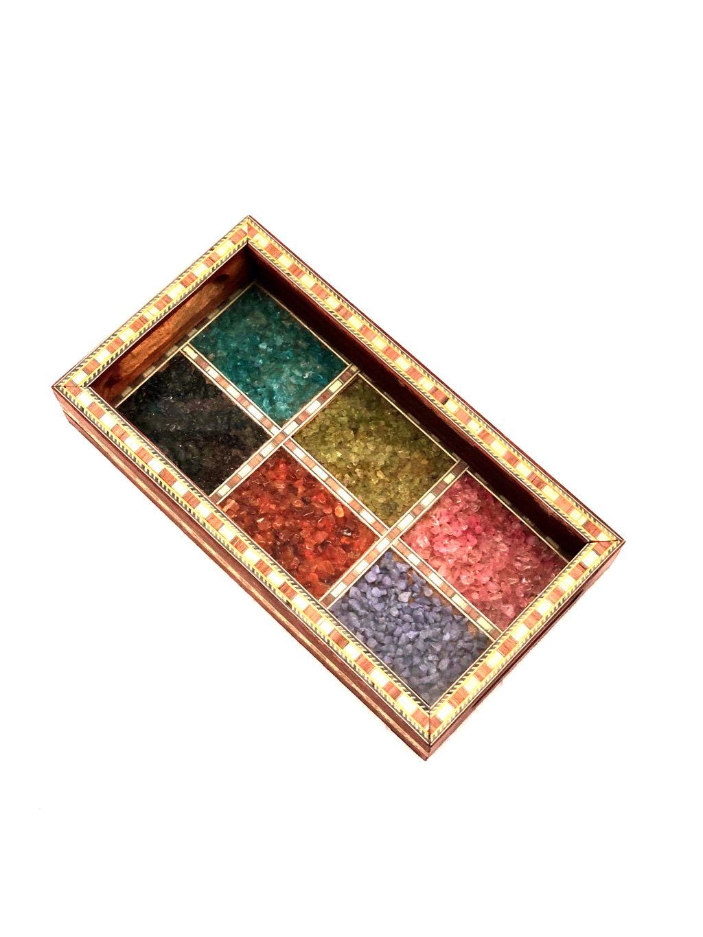 Gemstone Wood Tray Made With Glass & Colorful Gemstone Tamrapatra - Tamrapatra