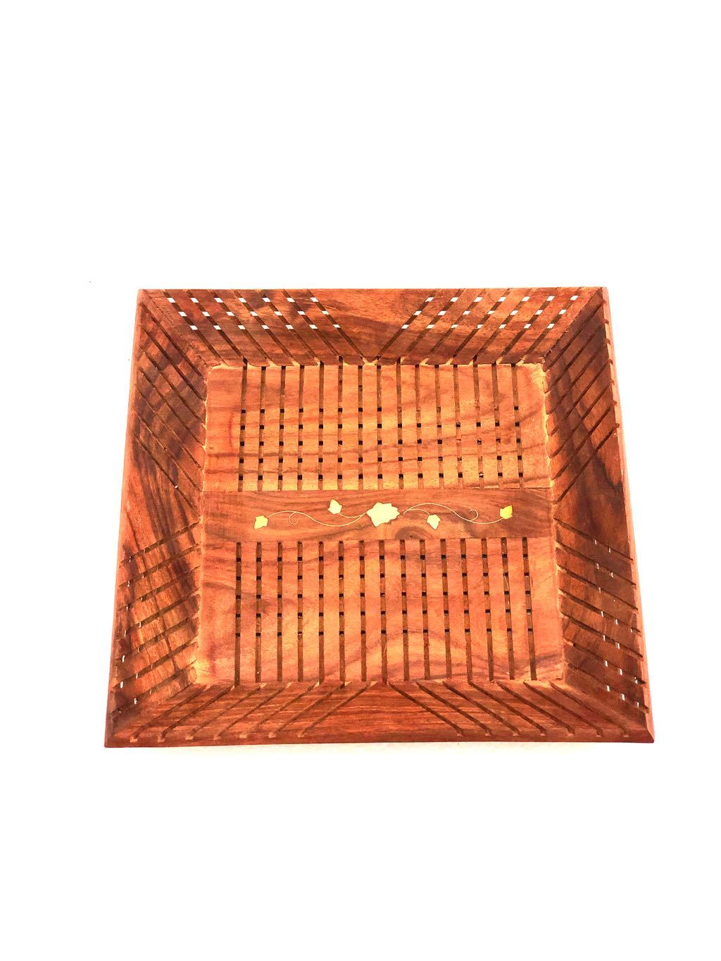 New Designer Tray With Designer Brass Foil Flower Carved Tamrapatra - Tamrapatra