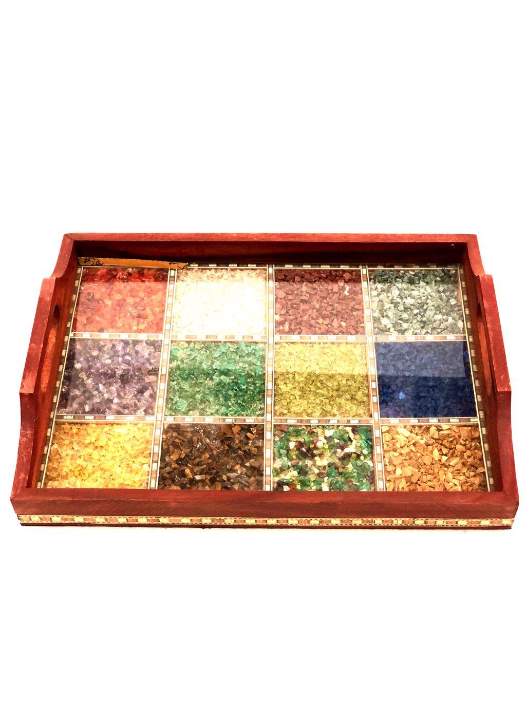 Multicolored Gemstone Tray Marvellous Indian Craftsmanship Tamrapatra - Tamrapatra