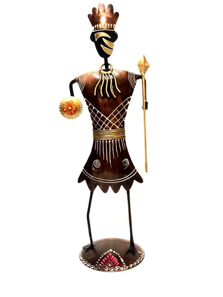 Tribal Man With Hunting Tools Metal Masterpiece Tamrapatra - Tamrapatra