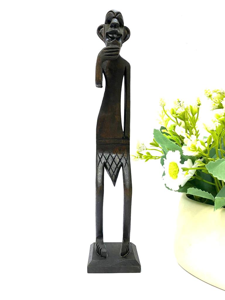 Large Wooden Tribal Man With Unique Carving Designer Tradition By Tamrapatra