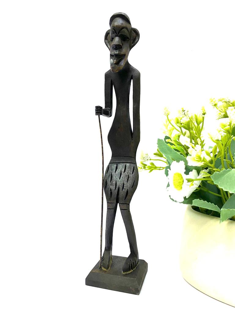 Large Wooden Tribal Man With Unique Carving Designer Tradition By Tamrapatra