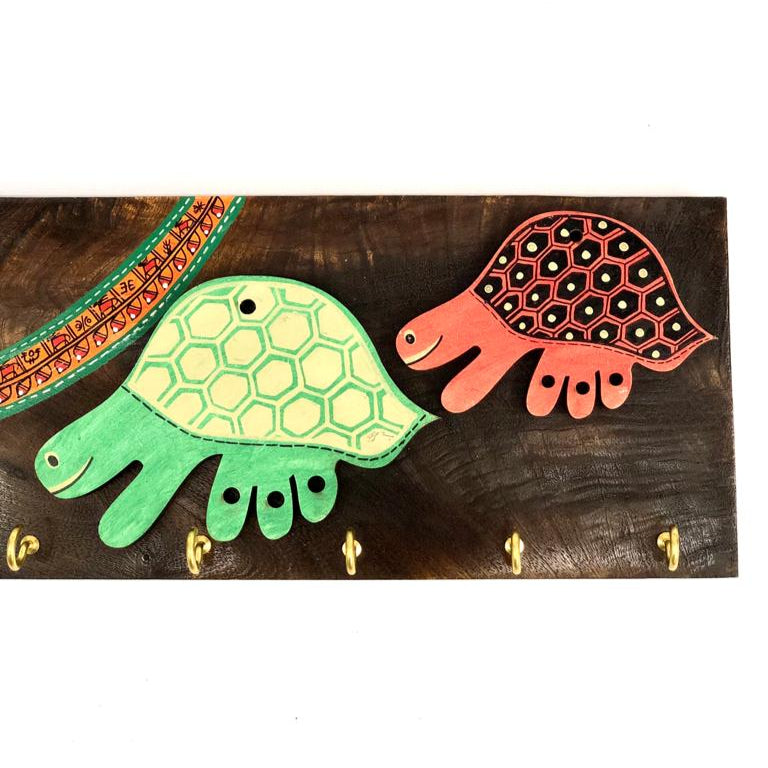 Hand Painted Turtles On Wooden Key Hanger Showcase New Art By Tamrapatra